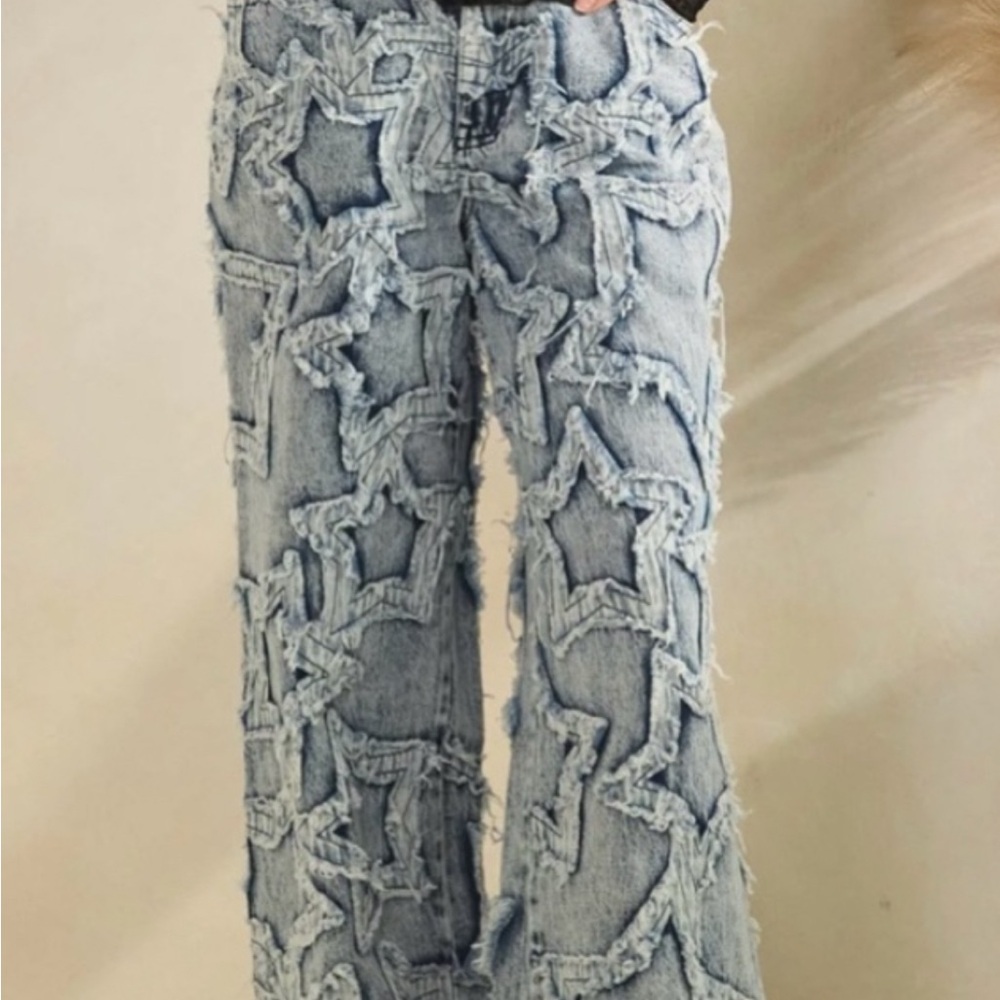 Oli & Hali Star Embellished Flare Jeans - Light Blue
